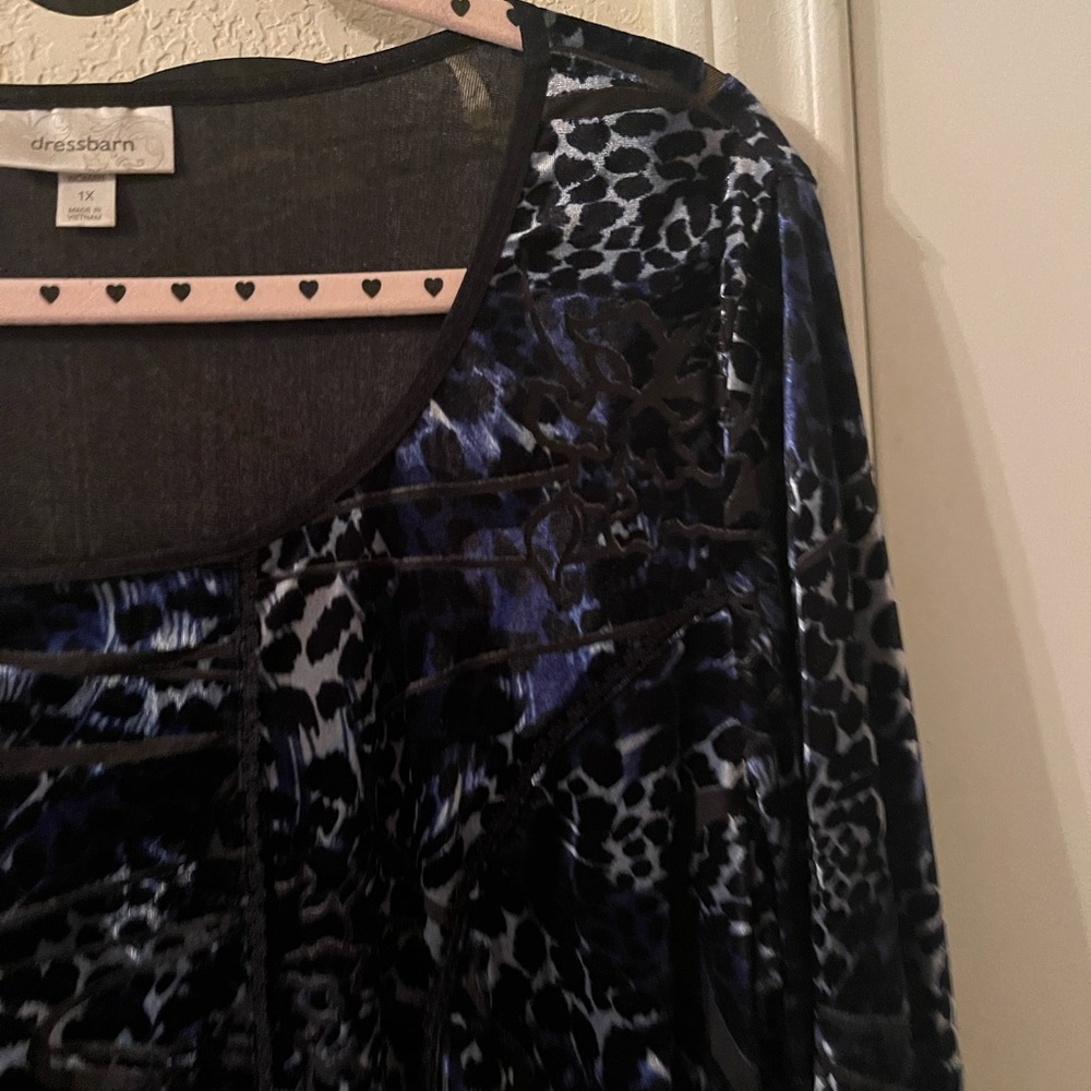 Dressbarn Plus Size Womens blue/black/sheer top size 1X pre-owned - Picture 5 of 13